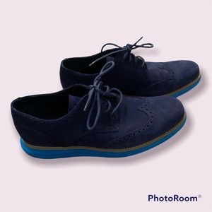 Cole Haan Blue Suede Wingtip Oxford Mens Size 10 with Dr Scholls inserts include